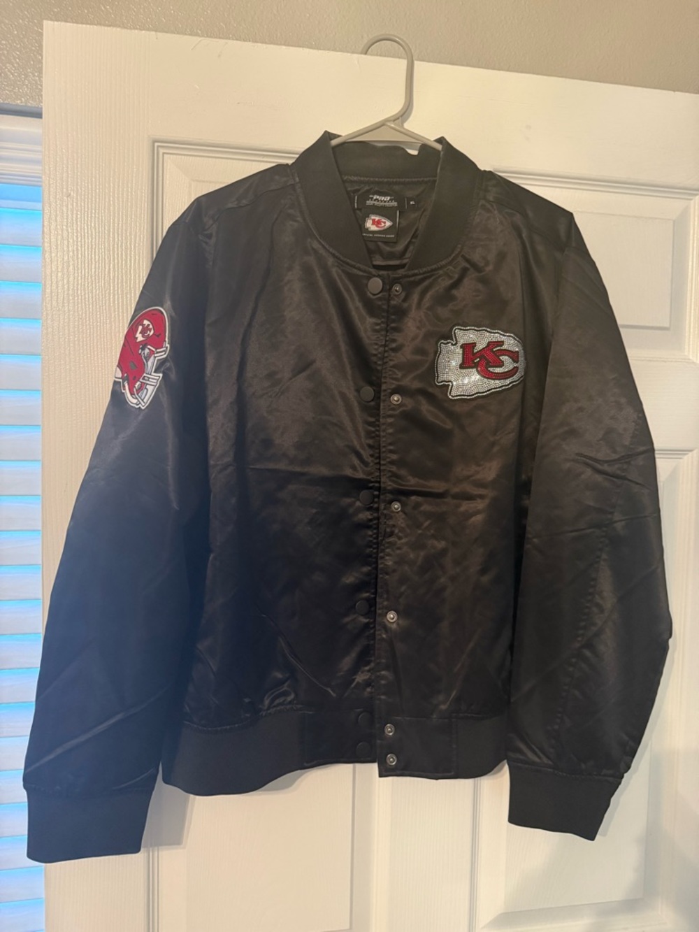Kansas City Chiefs Black Satin Bomber Jacket - Team Logo Patch